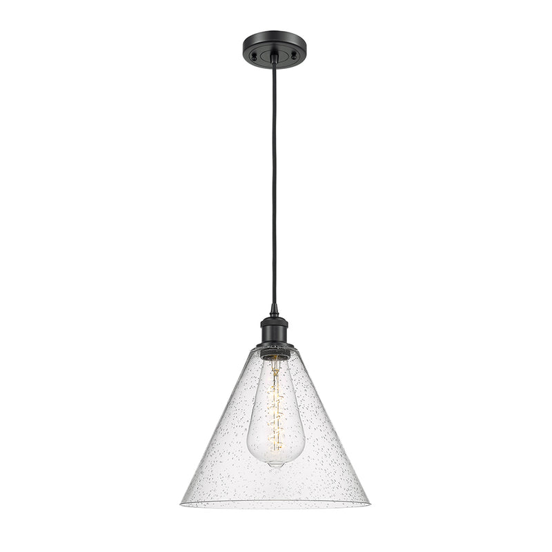 Ballston Cone Mini Pendant shown in the Matte Black finish with a Seedy shade