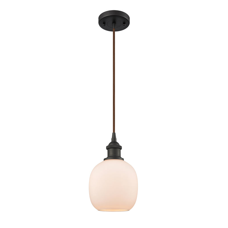 Belfast Mini Pendant shown in the Oil Rubbed Bronze finish with a Matte White shade