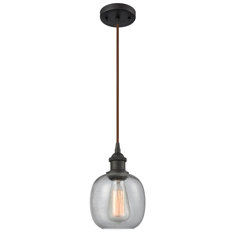 Belfast Mini Pendant shown in the Oil Rubbed Bronze finish with a Seedy shade