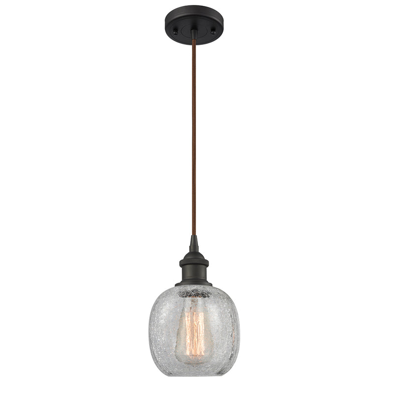 Belfast Mini Pendant shown in the Oil Rubbed Bronze finish with a Clear Crackle shade