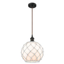 Farmhouse Rope Mini Pendant shown in the Oil Rubbed Bronze finish with a White Glass with White Rope shade