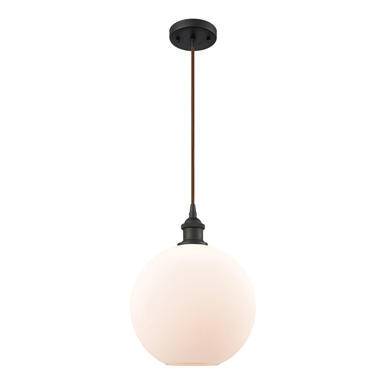 Athens Mini Pendant shown in the Oil Rubbed Bronze finish with a Matte White shade