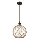 Farmhouse Rope Mini Pendant shown in the Oil Rubbed Bronze finish with a Clear Glass with Brown Rope shade