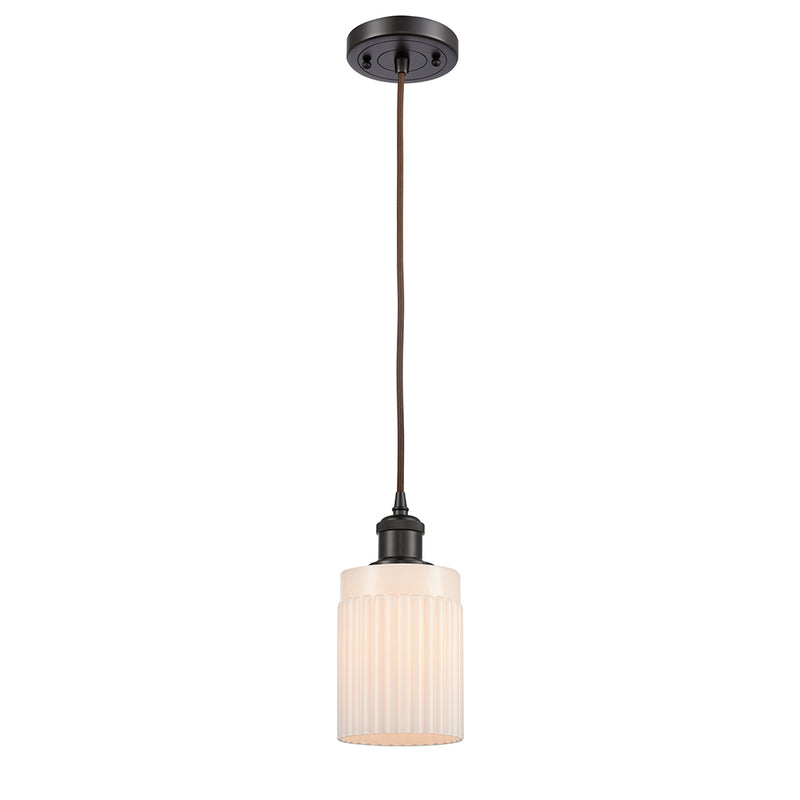 Hadley Mini Pendant shown in the Oil Rubbed Bronze finish with a Matte White shade