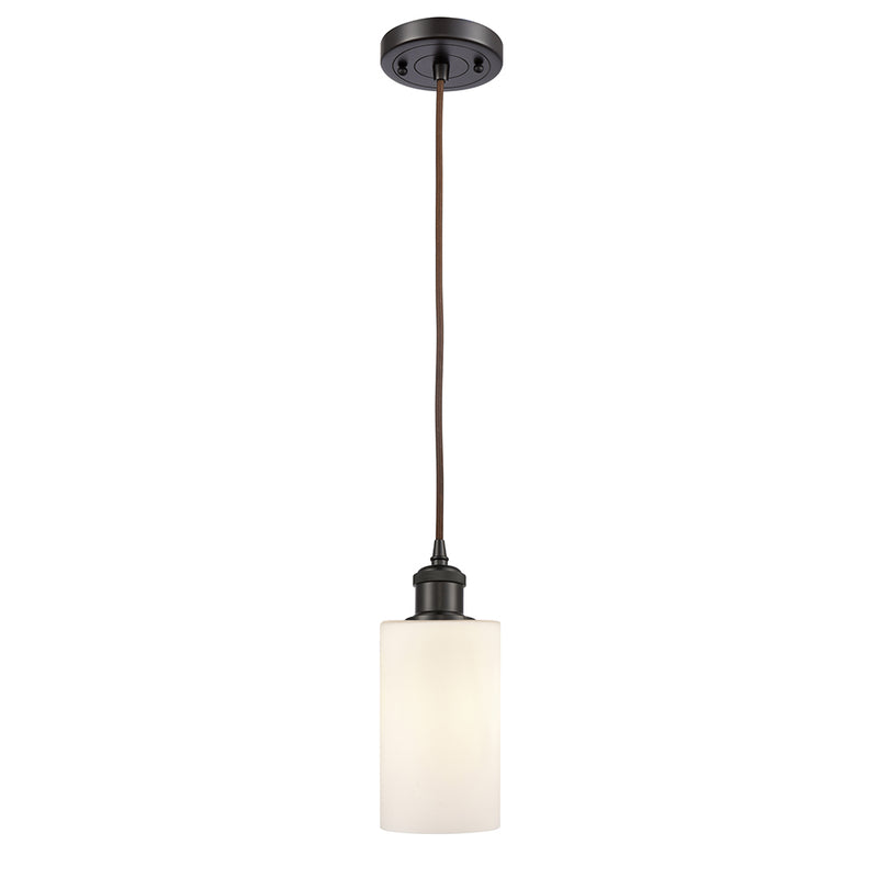 Clymer Mini Pendant shown in the Oil Rubbed Bronze finish with a Matte White shade