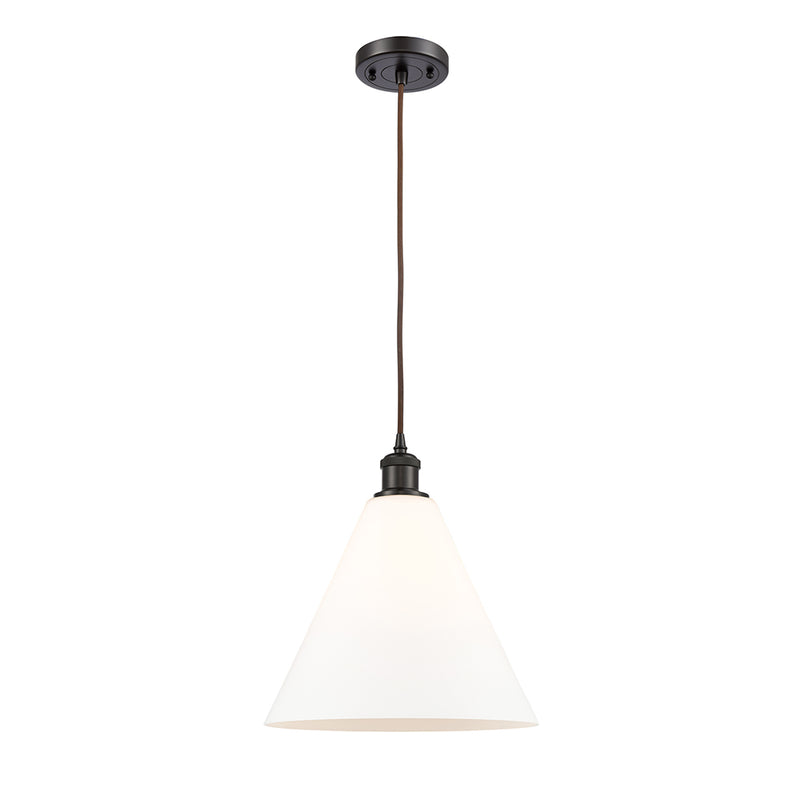 Ballston Cone Mini Pendant shown in the Oil Rubbed Bronze finish with a Matte White shade