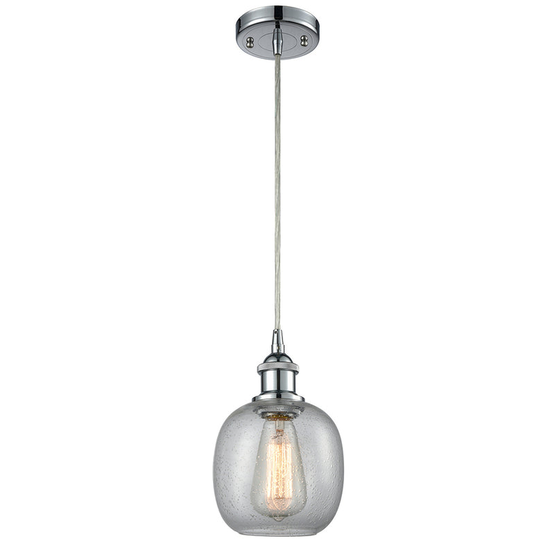 Belfast Mini Pendant shown in the Polished Chrome finish with a Seedy shade