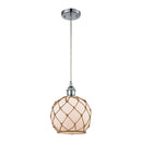 Farmhouse Rope Mini Pendant shown in the Polished Chrome finish with a White Glass with Brown Rope shade