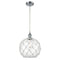 Farmhouse Rope Mini Pendant shown in the Polished Chrome finish with a Clear Glass with White Rope shade