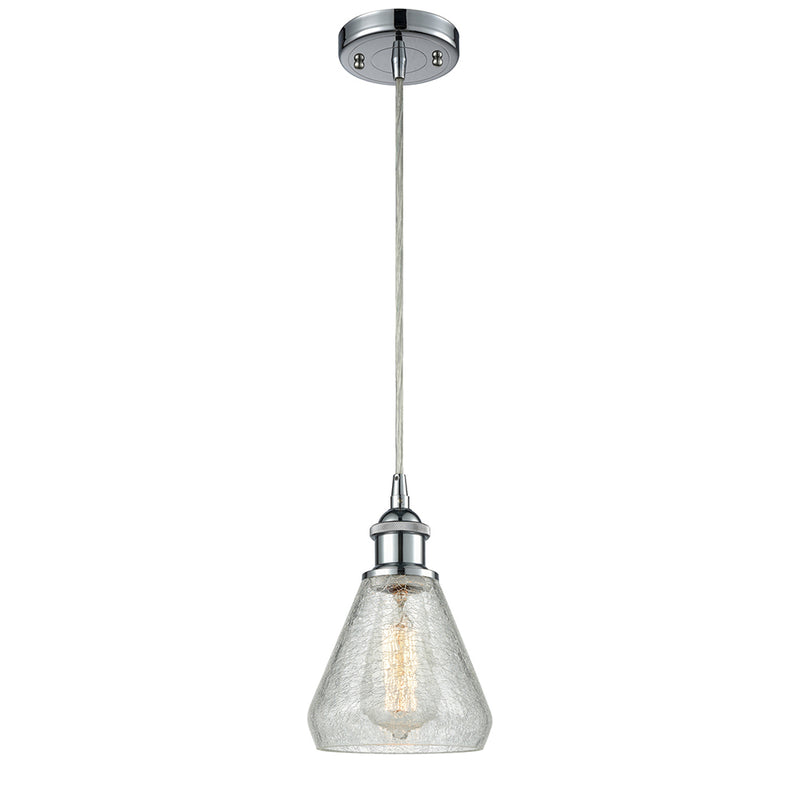 Conesus Mini Pendant shown in the Polished Chrome finish with a Clear Crackle shade