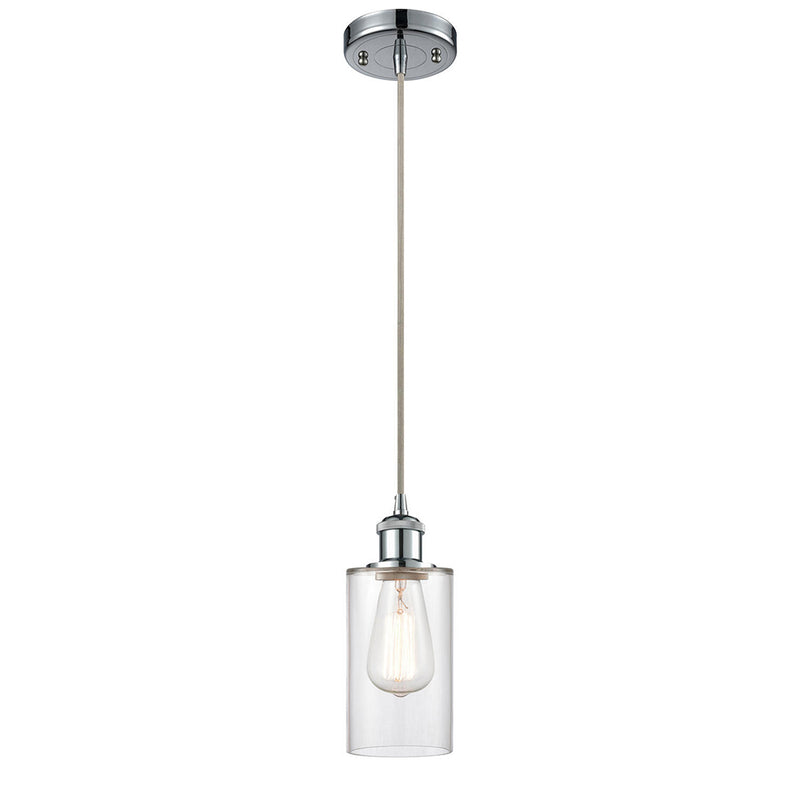 Clymer Mini Pendant shown in the Polished Chrome finish with a Clear shade