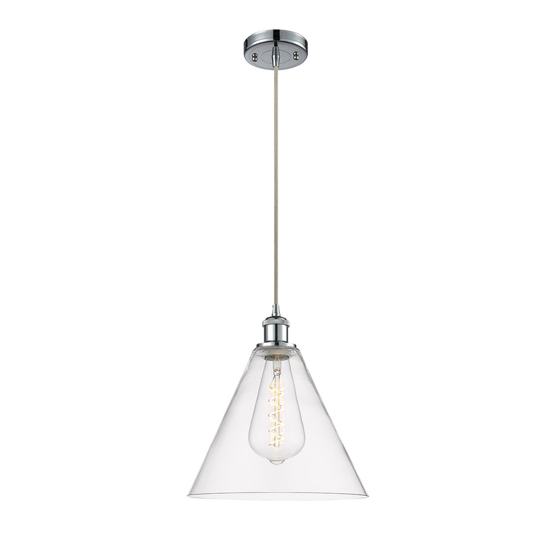 Ballston Cone Mini Pendant shown in the Polished Chrome finish with a Clear shade