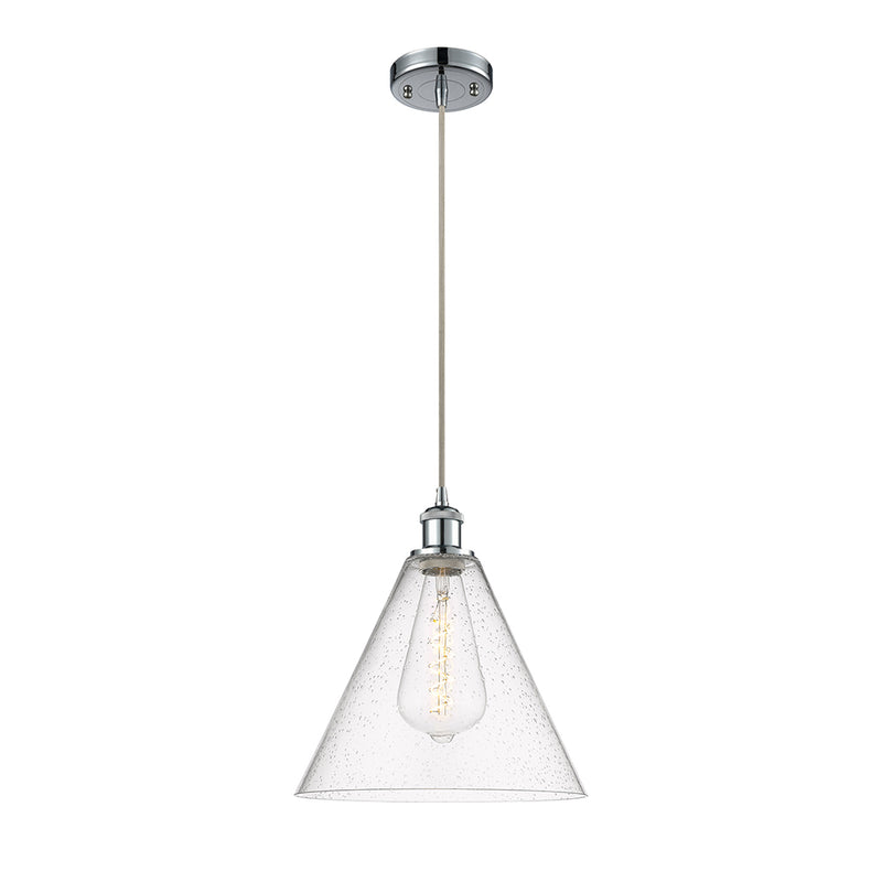 Ballston Cone Mini Pendant shown in the Polished Chrome finish with a Seedy shade