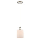 Cobbleskill Mini Pendant shown in the Polished Nickel finish with a Matte White shade