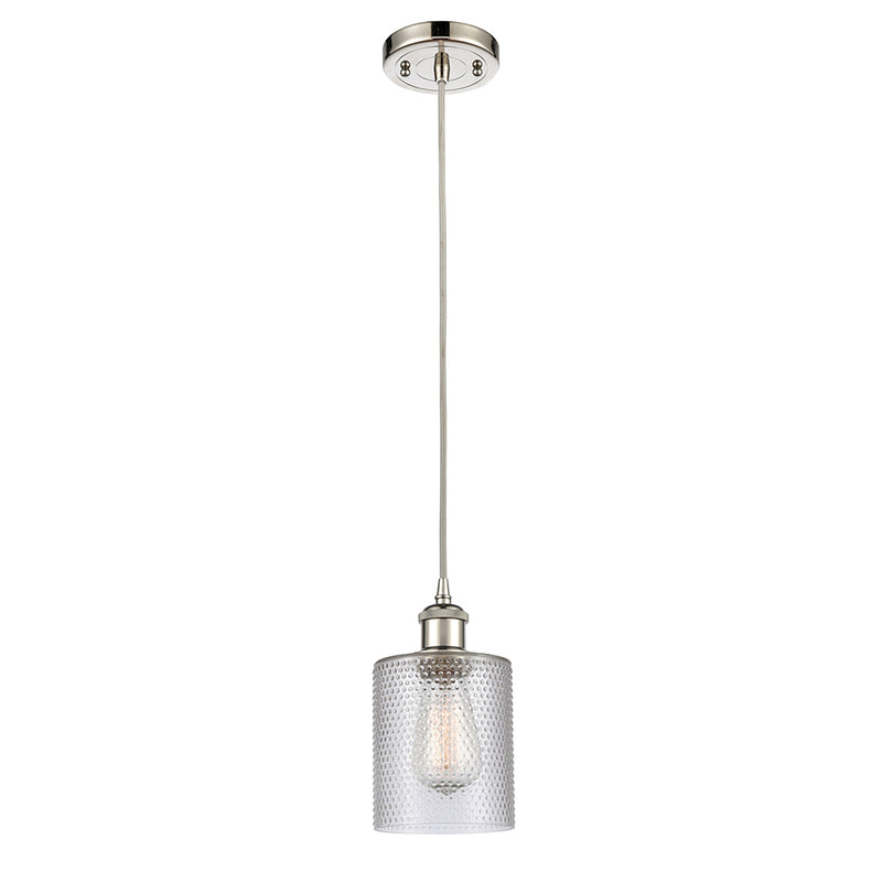 Cobbleskill Mini Pendant shown in the Polished Nickel finish with a Clear shade