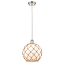 Farmhouse Rope Mini Pendant shown in the Polished Nickel finish with a White Glass with Brown Rope shade