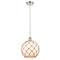 Farmhouse Rope Mini Pendant shown in the Polished Nickel finish with a White Glass with Brown Rope shade