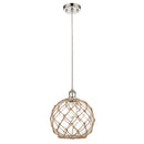 Farmhouse Rope Mini Pendant shown in the Polished Nickel finish with a Clear Glass with Brown Rope shade