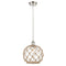 Farmhouse Rope Mini Pendant shown in the Polished Nickel finish with a Clear Glass with Brown Rope shade