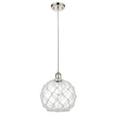 Farmhouse Rope Mini Pendant shown in the Polished Nickel finish with a Clear Glass with White Rope shade