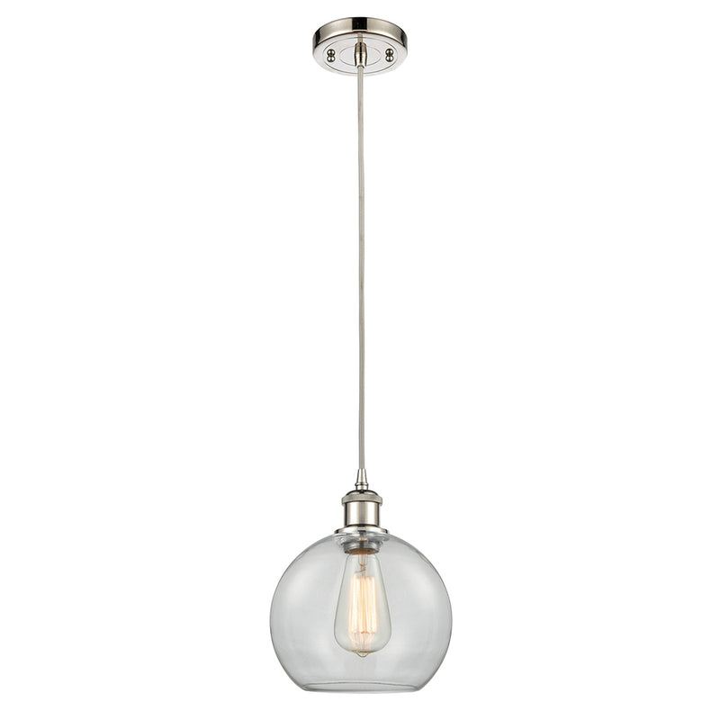 Athens Mini Pendant shown in the Polished Nickel finish with a Clear shade