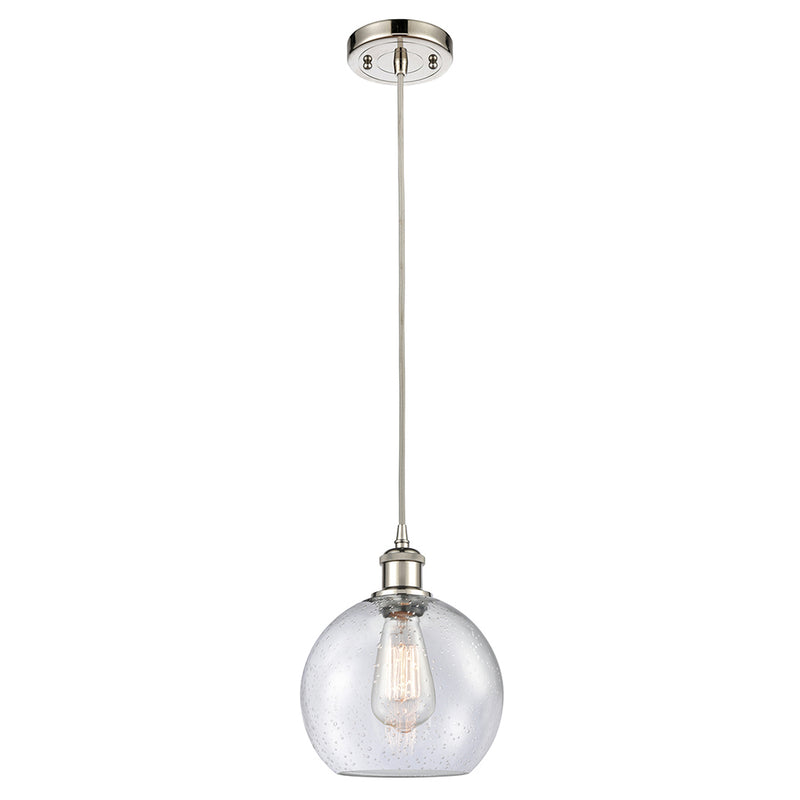 Athens Mini Pendant shown in the Polished Nickel finish with a Seedy shade