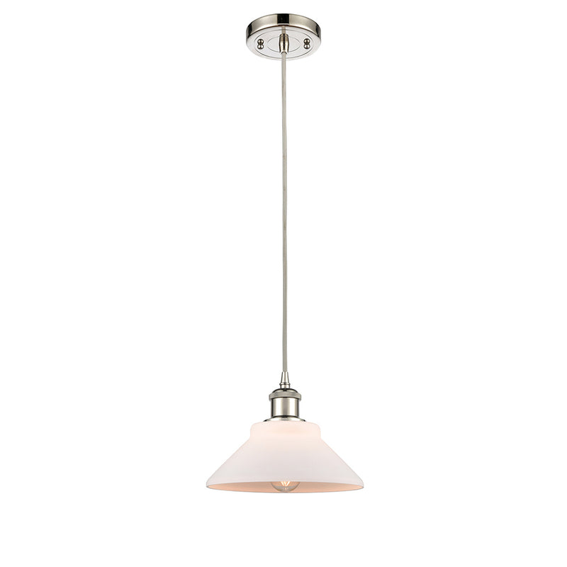 Orwell Mini Pendant shown in the Polished Nickel finish with a Matte White shade