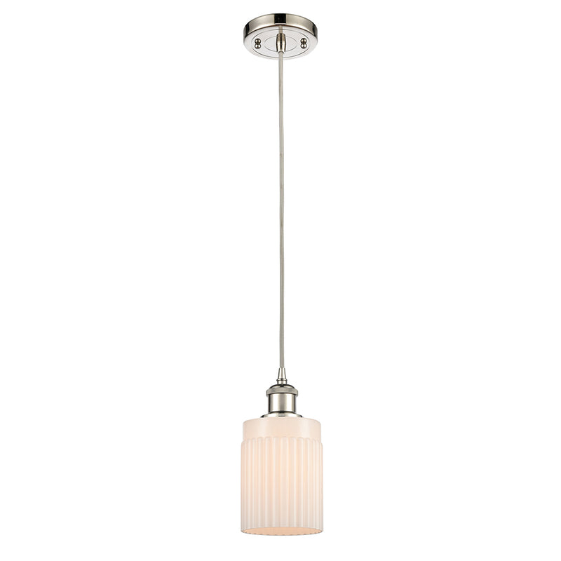 Hadley Mini Pendant shown in the Polished Nickel finish with a Matte White shade