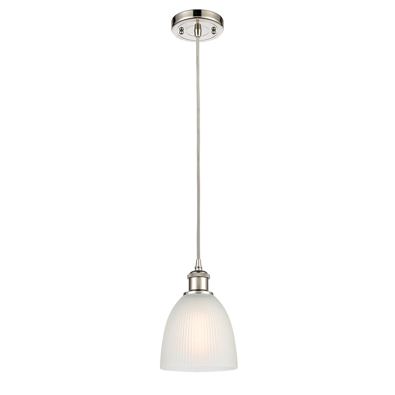 Castile Mini Pendant shown in the Polished Nickel finish with a White shade