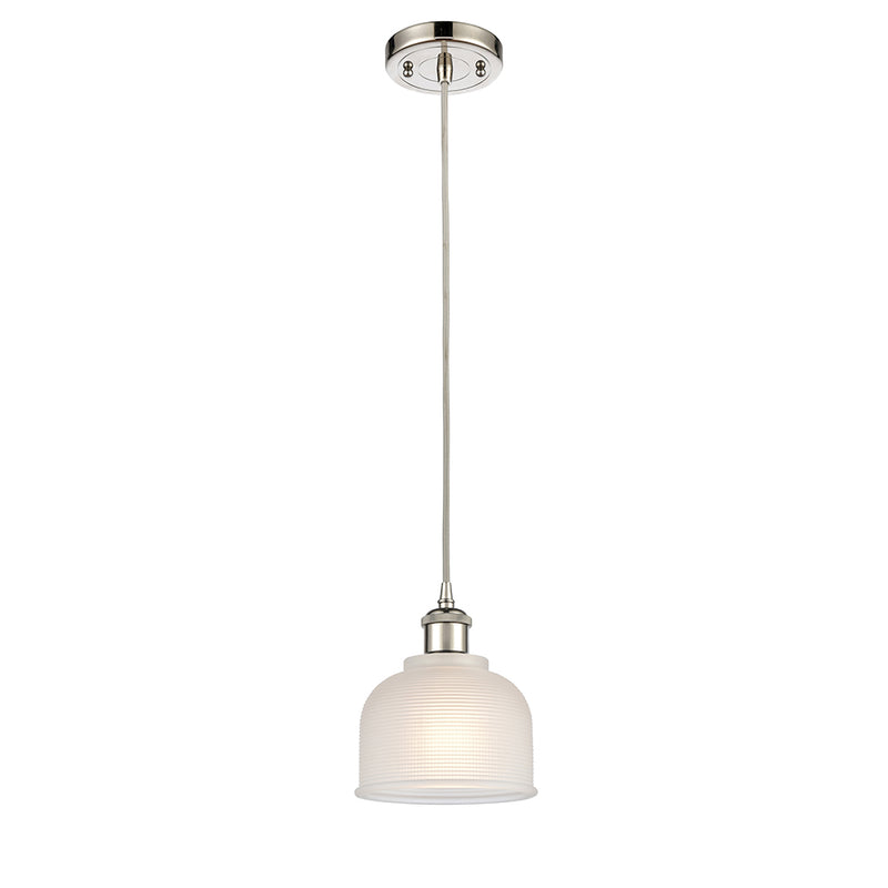 Dayton Mini Pendant shown in the Polished Nickel finish with a White shade