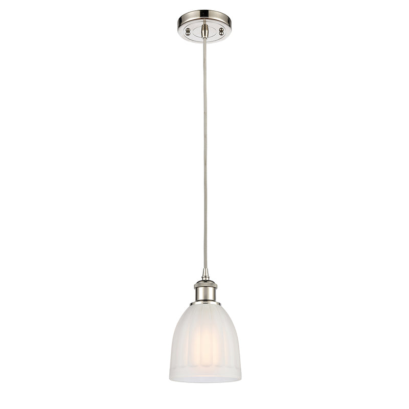 Brookfield Mini Pendant shown in the Polished Nickel finish with a White shade