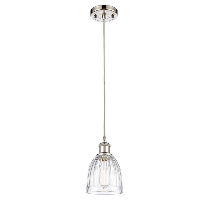 Brookfield Mini Pendant shown in the Polished Nickel finish with a Clear shade