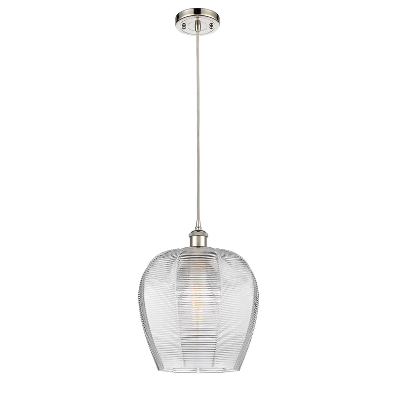 Norfolk Mini Pendant shown in the Polished Nickel finish with a Clear shade