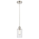 Clymer Mini Pendant shown in the Polished Nickel finish with a Clear shade