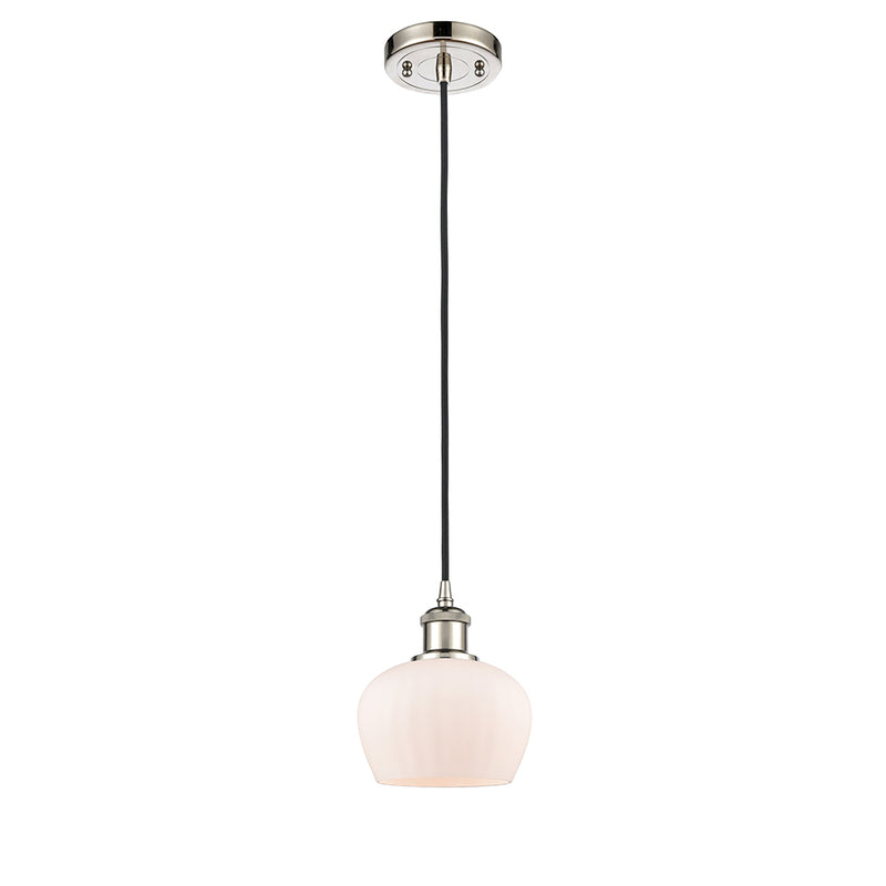 Fenton Mini Pendant shown in the Polished Nickel finish with a Matte White shade