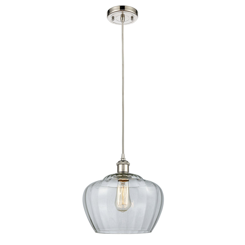 Fenton Mini Pendant shown in the Polished Nickel finish with a Clear shade