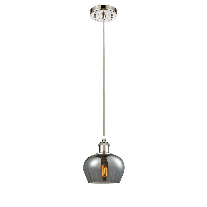 Fenton Mini Pendant shown in the Polished Nickel finish with a Plated Smoke shade