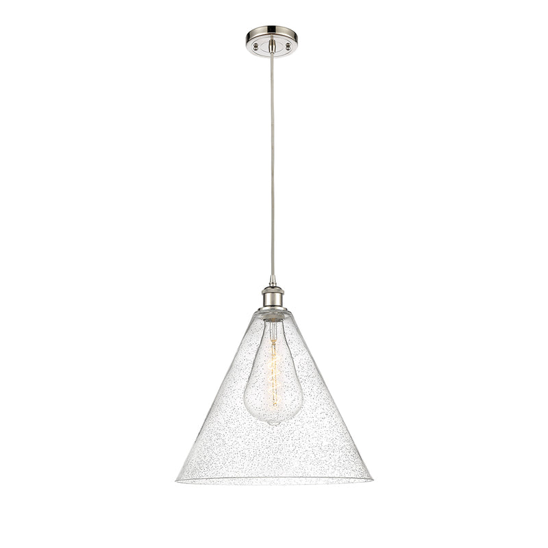 Ballston Cone Pendant shown in the Polished Nickel finish with a Seedy shade