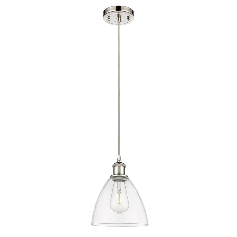 Ballston Dome Mini Pendant shown in the Polished Nickel finish with a Clear shade