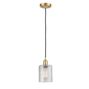 Cobbleskill Mini Pendant shown in the Satin Gold finish with a Clear shade