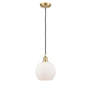 Athens Mini Pendant shown in the Satin Gold finish with a Matte White shade