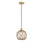 Farmhouse Rope Mini Pendant shown in the Satin Gold finish with a Clear Glass with Brown Rope shade