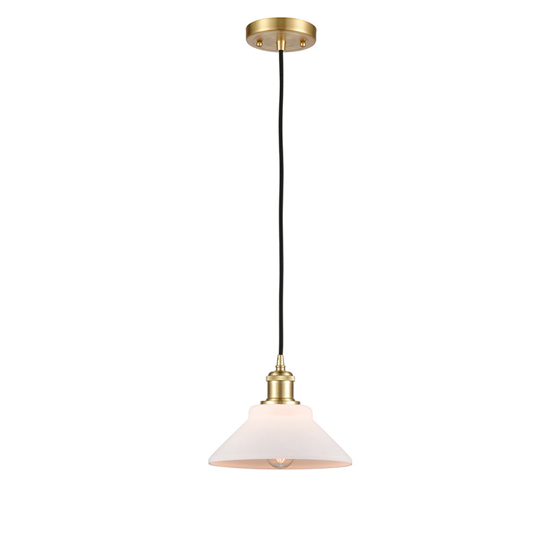 Orwell Mini Pendant shown in the Satin Gold finish with a Matte White shade