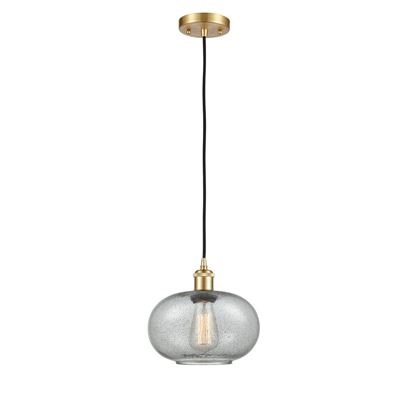 Gorham Mini Pendant shown in the Satin Gold finish with a Charcoal shade