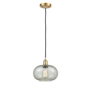 Gorham Mini Pendant shown in the Satin Gold finish with a Mica shade