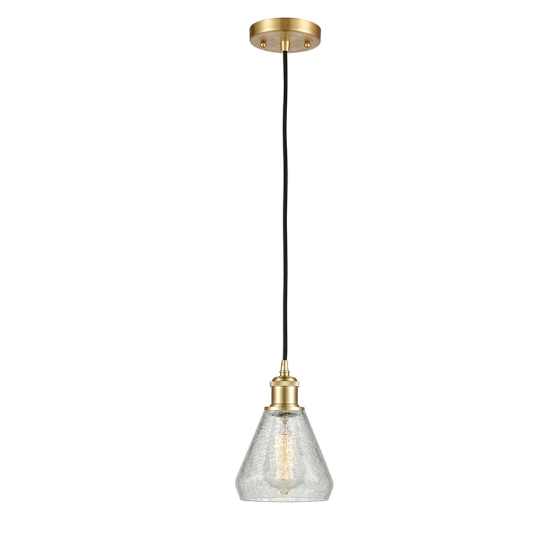 Conesus Mini Pendant shown in the Satin Gold finish with a Clear Crackle shade