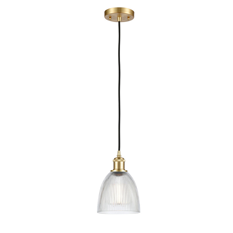 Castile Mini Pendant shown in the Satin Gold finish with a Clear shade