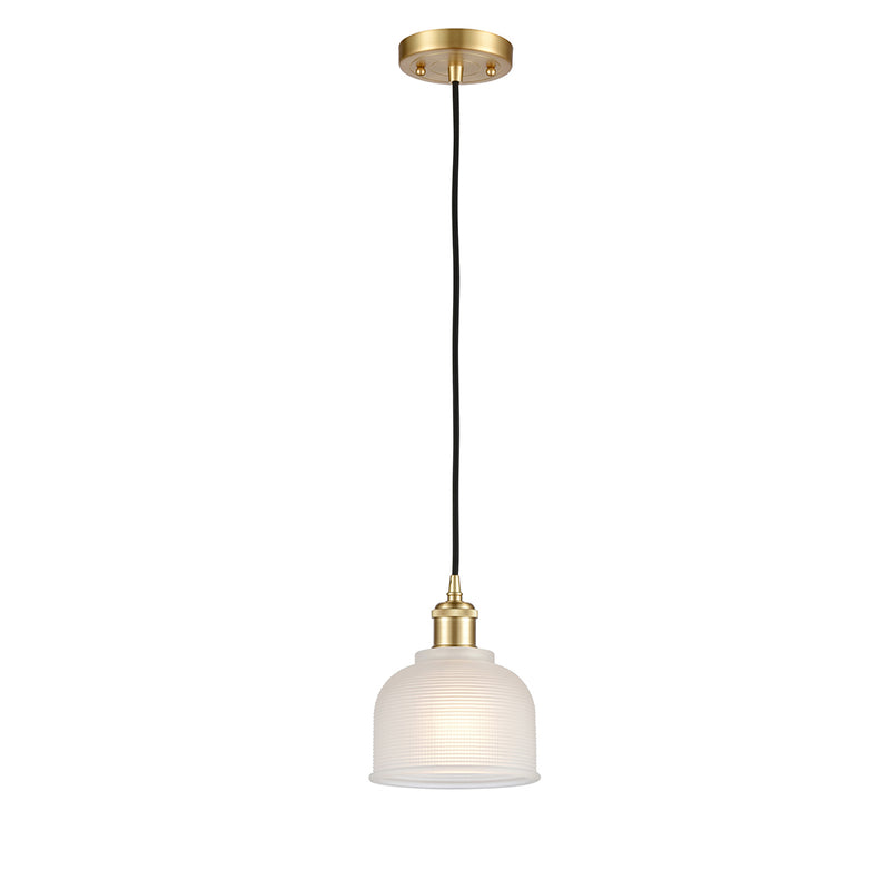 Dayton Mini Pendant shown in the Satin Gold finish with a White shade