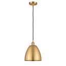 Ballston Dome Mini Pendant shown in the Satin Gold finish with a Matte Black shade