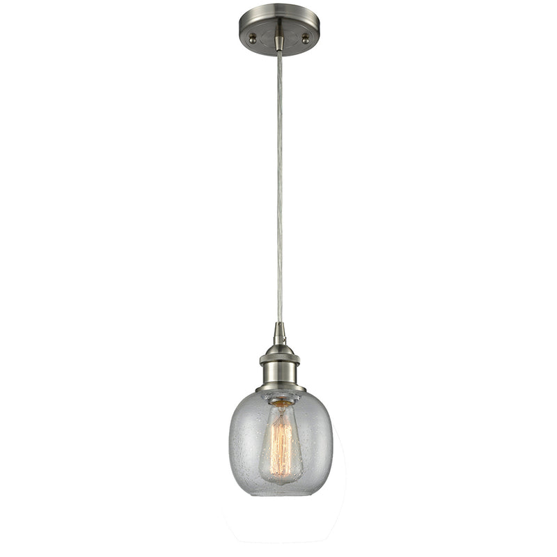 Belfast Mini Pendant shown in the Brushed Satin Nickel finish with a Seedy shade